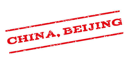 China Beijing watermark stamp. Text tag between parallel lines with grunge design style. Rubber seal stamp with scratched texture. Vector red color ink imprint on a white background.のイラスト素材
