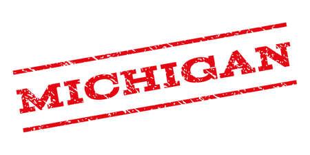 Michigan watermark stamp. Text tag between parallel lines with grunge design style. Rubber seal stamp with scratched texture. Vector red color ink imprint on a white background.のイラスト素材
