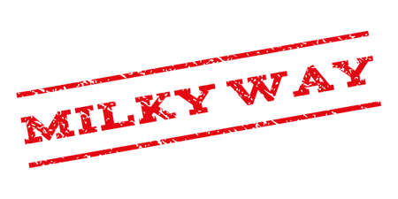 Milky Way watermark stamp. Text tag between parallel lines with grunge design style. Rubber seal stamp with scratched texture. Vector red color ink imprint on a white background.のイラスト素材