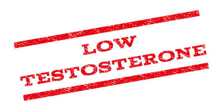 Low Testosterone watermark stamp. Text caption between parallel lines with grunge design style. Rubber seal stamp with scratched texture. Vector red color ink imprint on a white background.のイラスト素材