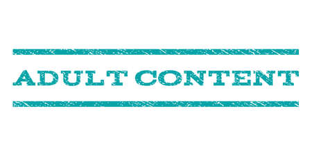 Adult Content watermark stamp. Text caption between horizontal parallel lines with grunge design style. Rubber seal cyan stamp with unclean texture. Vector ink imprint on a white background.のイラスト素材