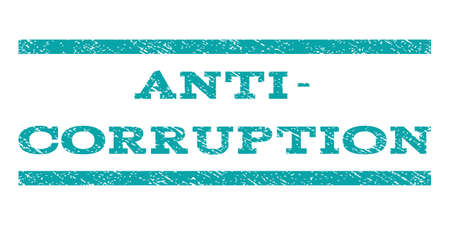 Anti-Corruption watermark stamp. Text caption between horizontal parallel lines with grunge design style. Rubber seal cyan stamp with scratched texture. Vector ink imprint on a white background.のイラスト素材