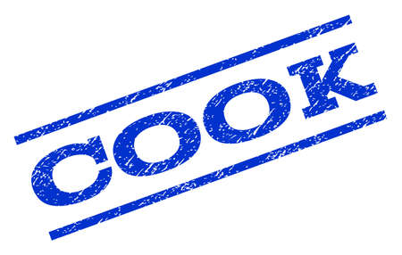 Cook watermark stamp. Text caption between parallel lines with grunge design style. Rotated rubber seal stamp with unclean texture. Vector blue ink imprint on a white background.のイラスト素材