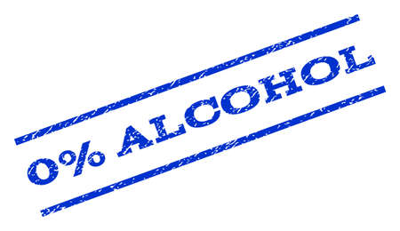 0 Percent Alcohol watermark stamp. Text tag between parallel lines with grunge design style. Rotated rubber seal stamp with dust texture. Vector blue ink imprint on a white background.のイラスト素材
