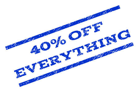 40 Percent Off Everything watermark stamp. Text caption between parallel lines with grunge design style. Rotated rubber seal stamp with dust texture. Vector blue ink imprint on a white background.のイラスト素材