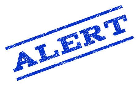 Alert watermark stamp. Text caption between parallel lines with grunge design style. Rotated rubber seal stamp with scratched texture. Vector blue ink imprint on a white background.のイラスト素材
