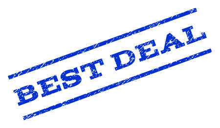 Best Deal watermark stamp. Text tag between parallel lines with grunge design style. Rotated rubber seal stamp with scratched texture. Vector blue ink imprint on a white background.のイラスト素材