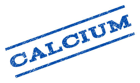 Calcium watermark stamp. Text tag between parallel lines with grunge design style. Rotated rubber seal stamp with scratched texture. Vector blue ink imprint on a white background.のイラスト素材