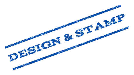 Design & Stamp watermark stamp. Text caption between parallel lines with grunge design style. Rotated rubber seal stamp with dirty texture. Vector blue ink imprint on a white background.のイラスト素材