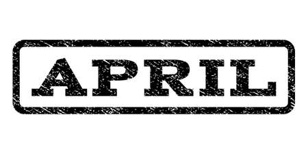 April watermark stamp. Text caption inside rounded rectangle frame with grunge design style. Rubber seal stamp with scratched texture. Vector black ink imprint on a white background.のイラスト素材