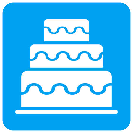 Cake vector icon. Image style is a flat icon symbol perforated in a blue rounded square shape.のイラスト素材
