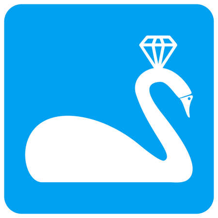 Crowned Swan vector icon. Image style is a flat icon symbol perforated in a blue rounded square shape.のイラスト素材