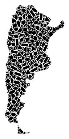 Mosaic map of Argentina formed with black flat geometric primitives, such as triangles, stars, rectangles, circles, ellipses, segments, sectors, rhombuses, squares, polygons, semi-circles.のイラスト素材