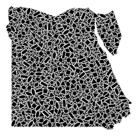 Mosaic map of Egypt composed with black flat geometric figures, such as triangles, stars, rectangles, circles, ellipses, segments, sectors, rhombuses, squares, polygons, semi-circles.のイラスト素材