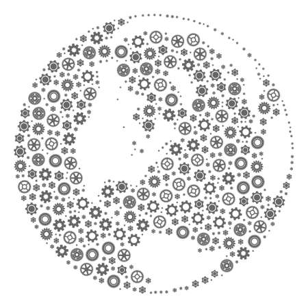 Map of global world created with gray engine symbols. Vector abstract mosaic of map of global world with repair symbols. Engineering flat design for repair projects.のイラスト素材
