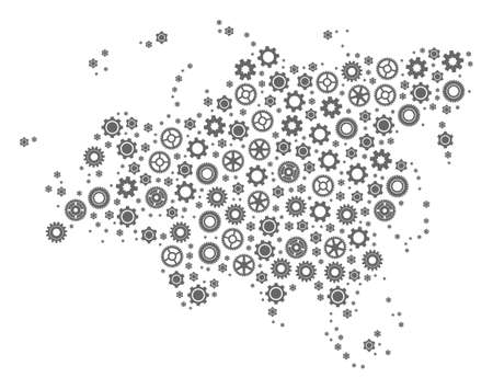 Map of Europe and Asia composed with gray engine items. Vector abstract mosaic of map of Europe and Asia with repair symbols. Engineering flat design for repair posters.のイラスト素材