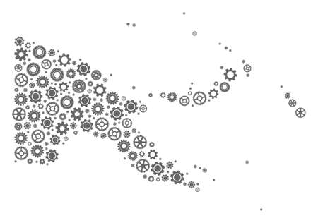 Map of Papua New Guinea formed with gray wheel symbols. Vector abstract mosaic of map of Papua New Guinea with industry symbols. Engineering flat design for industry applications.のイラスト素材