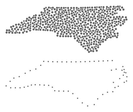 Dotted and Frame map of North Carolina State formed with dots. Vector grey abstraction of map of North Carolina State. Connect the dots educational geographic drawing for map of North Carolina State.のイラスト素材