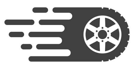 Tire wheel icon with fast speed effect. Vector illustration designed for modern abstraction with symbols of speed, rush, progress, energy. Fast tire wheel movement symbol on a white background.のイラスト素材