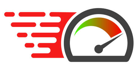 Speed gauge icon with fast speed effect in red and black colors. Raster illustration designed for modern abstract with symbols of speed, rush, progress, energy.の写真素材