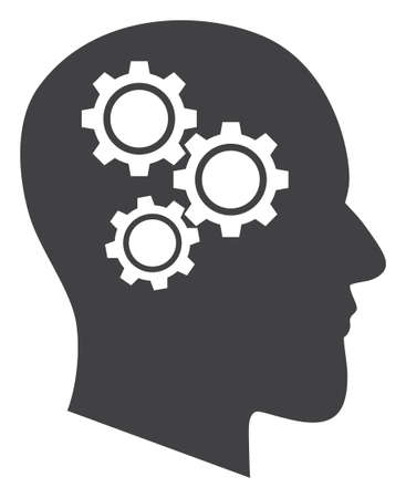 Brain gears icon on a white background. Isolated brain gears symbol with flat style.のイラスト素材