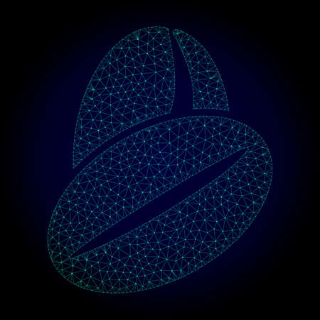 Glossy cacao beans polygonal illustration. Abstract mesh lines, triangles and points on dark background with cacao beans.のイラスト素材