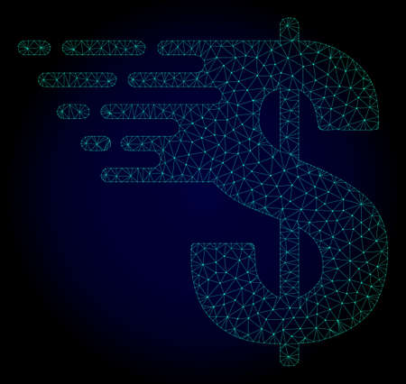 Polygonal dollar illustration with fast motion effect. Abstract mesh lines, triangles and points on dark background with dollar designed for modern abstract with symbols of speed, rush, progress,のイラスト素材