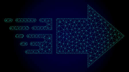 Polygonal move right illustration with quick speed effect. Abstract mesh lines, triangles and points on dark background with move right designed for modern abstract with symbols of speed, rush,のイラスト素材