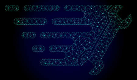 Polygonal wrench illustration with fast motion effect. Abstract mesh lines, triangles and points on dark background with wrench designed for modern abstract with symbols of speed, rush, progress,のイラスト素材