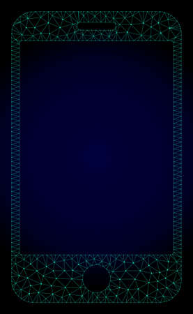 Mesh smartphone polygonal illustration. Abstract mesh lines, triangles and points on dark background with smartphone. Wire frame 2D polygonal line network in vector format on a dark blue background.のイラスト素材