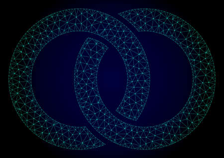 Mesh wedding rings polygonal illustration. Abstract mesh lines, triangles and points on dark background with wedding rings.のイラスト素材