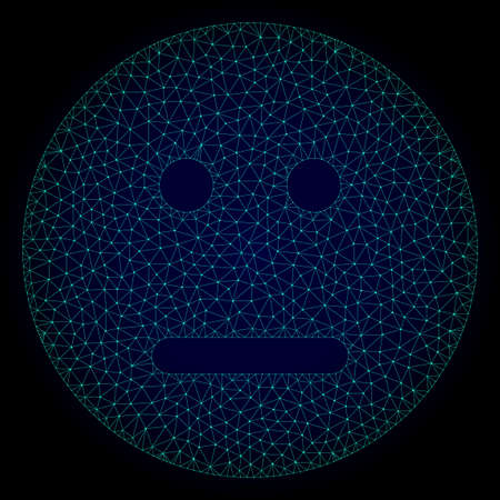 Mesh neutral smiley polygonal illustration. Abstract mesh lines, triangles and points on dark background with neutral smiley.のイラスト素材