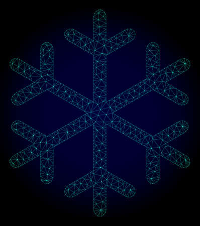 Mesh snowflake polygonal illustration. Abstract mesh lines, triangles and points on dark background with snowflake. Wire frame 2D polygonal line network in vector format on a dark blue background.のイラスト素材