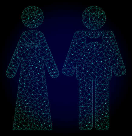 Mesh wedding emotions polygonal illustration. Abstract mesh lines, triangles and points on dark background with wedding emotions.のイラスト素材