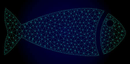 Mesh fish polygonal illustration. Abstract mesh lines, triangles and points on dark background with fish. Wire frame 2D polygonal line network in vector format on a dark blue background.のイラスト素材