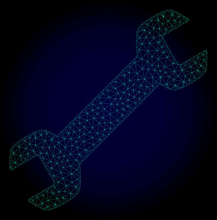 Mesh wrench polygonal illustration. Abstract mesh lines, triangles and points on dark background with wrench. Wire frame 2D polygonal line network in vector format on a dark blue background.のイラスト素材