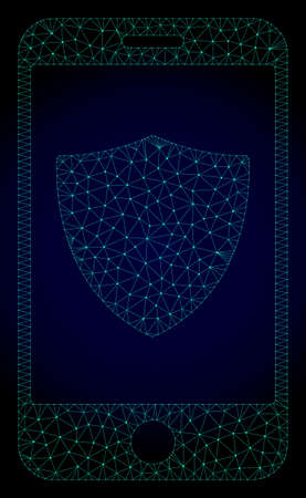 Mesh smartphone shield polygonal illustration. Abstract mesh lines, triangles and points on dark background with smartphone shield.のイラスト素材