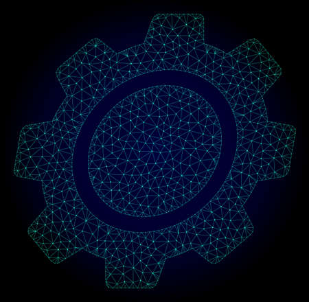 Mesh shifted gear polygonal illustration. Abstract mesh lines, triangles and points on dark background with shifted gear.のイラスト素材