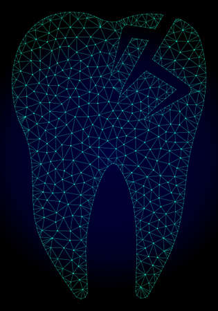 Mesh tooth fracture polygonal illustration. Abstract mesh lines, triangles and points on dark background with tooth fracture.のイラスト素材