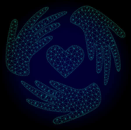 Mesh lovely craft hands polygonal illustration. Abstract mesh lines, triangles and points on dark background with lovely craft hands.のイラスト素材