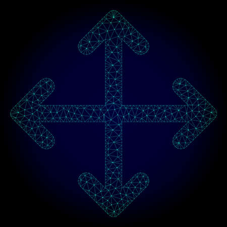 Mesh expand arrows polygonal illustration. Abstract mesh lines, triangles and points on dark background with expand arrows.のイラスト素材