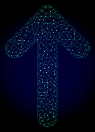 Mesh up arrow polygonal illustration. Abstract mesh lines, triangles and points on dark background with up arrow. Wire frame 2D polygonal line network in vector format on a dark blue background.のイラスト素材