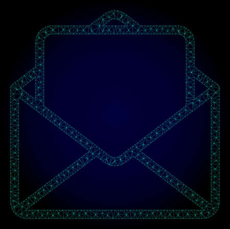 Mesh open letter polygonal illustration. Abstract mesh lines, triangles and points on dark background with open letter. Wire frame 2D polygonal line network in vector format on a dark blue background.のイラスト素材