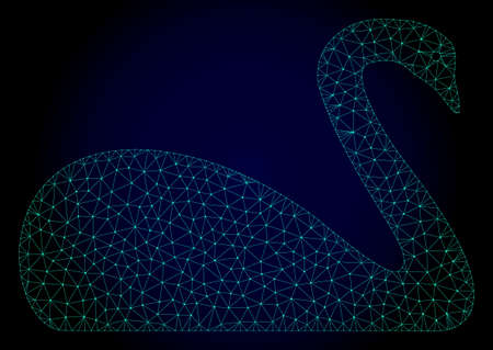 Mesh goose polygonal illustration. Abstract mesh lines, triangles and points on dark background with goose. Wire frame 2D polygonal line network in vector format on a dark blue background.の写真素材