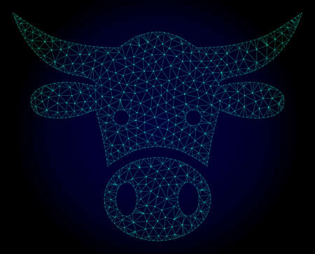 Mesh cow head polygonal illustration. Abstract mesh lines, triangles and points on dark background...