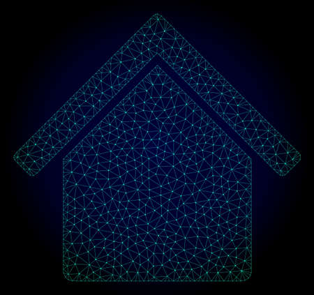 Mesh house polygonal illustration. Abstract mesh lines, triangles and points on dark background with house. Wire frame 2D polygonal line network in vector format on a dark blue background.のイラスト素材