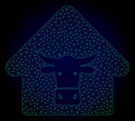 Mesh cow farm polygonal illustration. Abstract mesh lines, triangles and points on dark background with cow farm. Wire frame 2D polygonal line network in vector format on a dark blue background.のイラスト素材