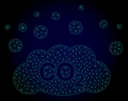 Mesh CO2 gas emission polygonal illustration. Abstract mesh lines, triangles and points on dark background with CO2 gas emission.のイラスト素材