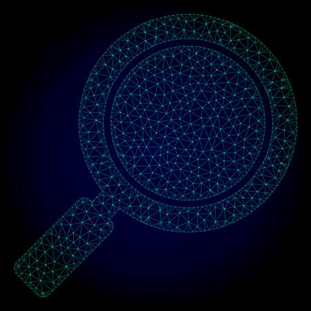 Mesh search loupe polygonal illustration. Abstract mesh lines, triangles and points on dark background with search loupe.のイラスト素材
