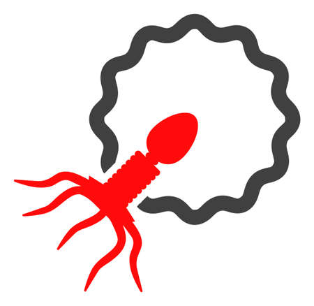 Virus penetrating cell vector icon symbol. Flat pictogram is isolated on a white background. Virus penetrating cell pictogram designed with simple style.のイラスト素材